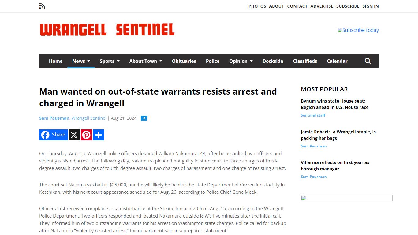 Man wanted on out-of-state warrants resists arrest and charged in Wrangell